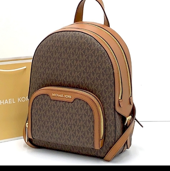 MICHAEL Michael Kors Handbags - NWT Michael Kors Jaycee Brown Logo Backpack